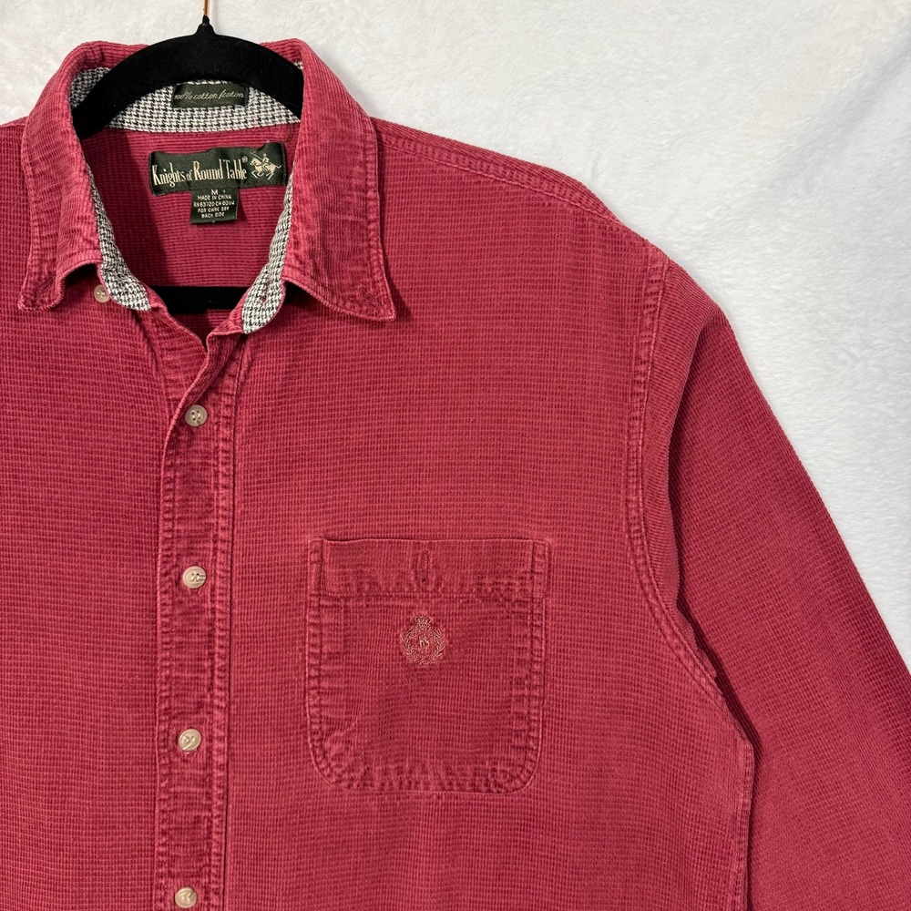 VTG Knights Of Round Table M Corduroy Shirt‎ Maroon Preppy Classic Buttoned Logo - Picture 2 of 9
